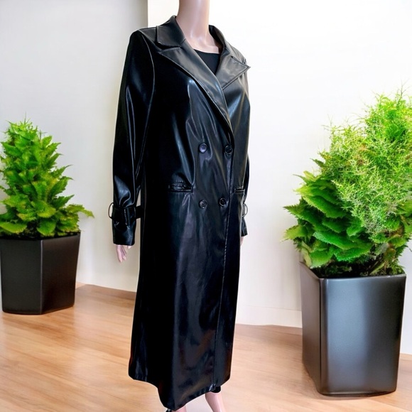 New Carly Lawrence Slayr Lapel Neck Patent Trench Coat - Picture 16 of 16